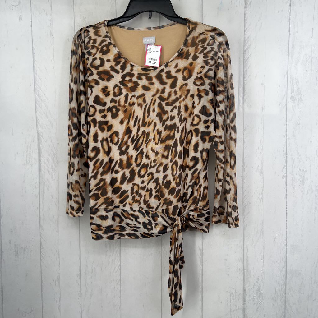 S animal print mesh l/s top