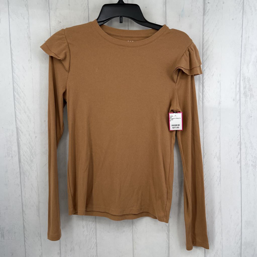 M ribbed ruffled l/s top