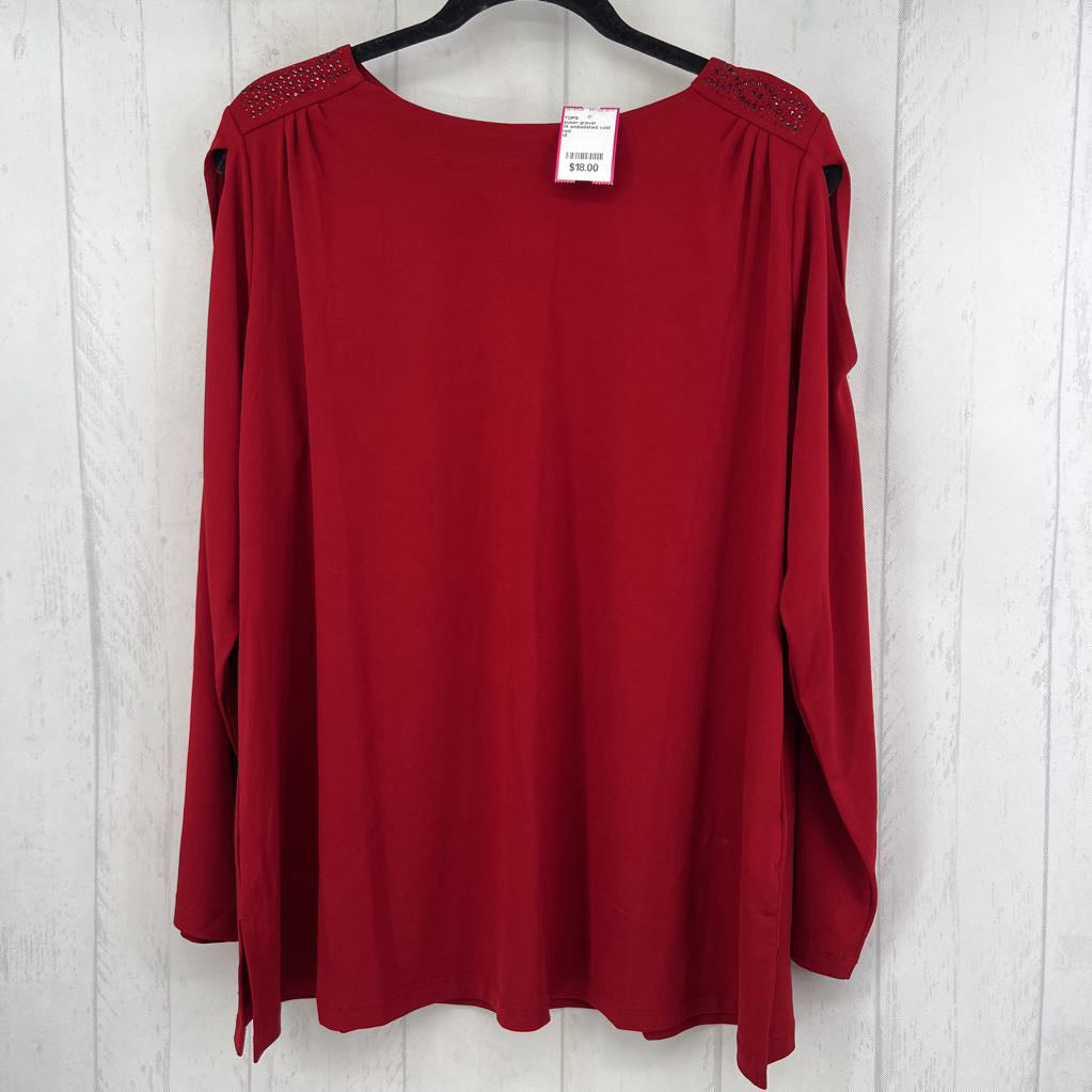 1X embelished cold shoulder l/s top
