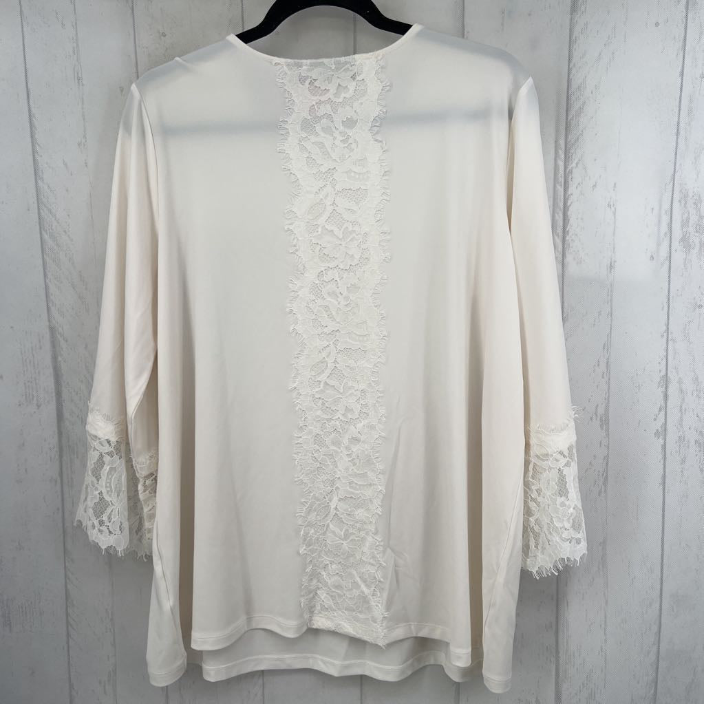 1Xp round neck lace accent 3/4 slv top