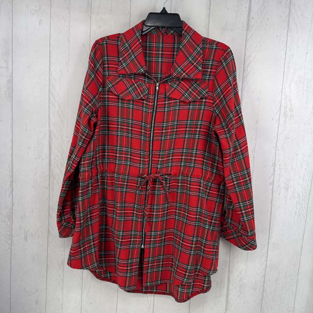 L plaid drawstring waist jacket
