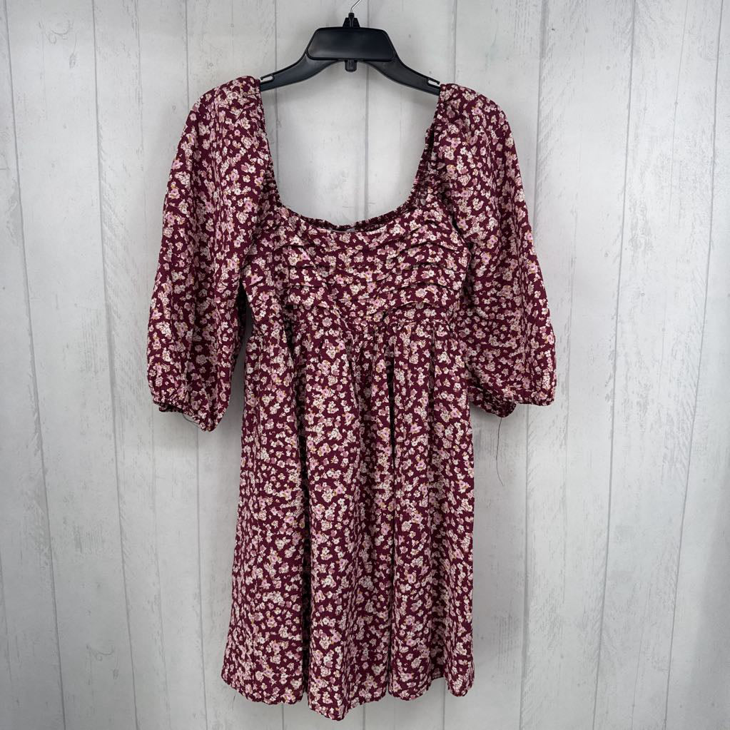 M pleated flo print elbow slv dress