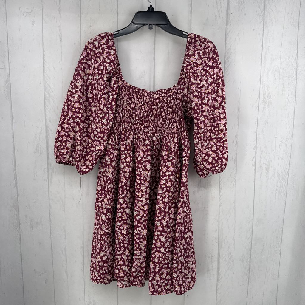 M pleated flo print elbow slv dress