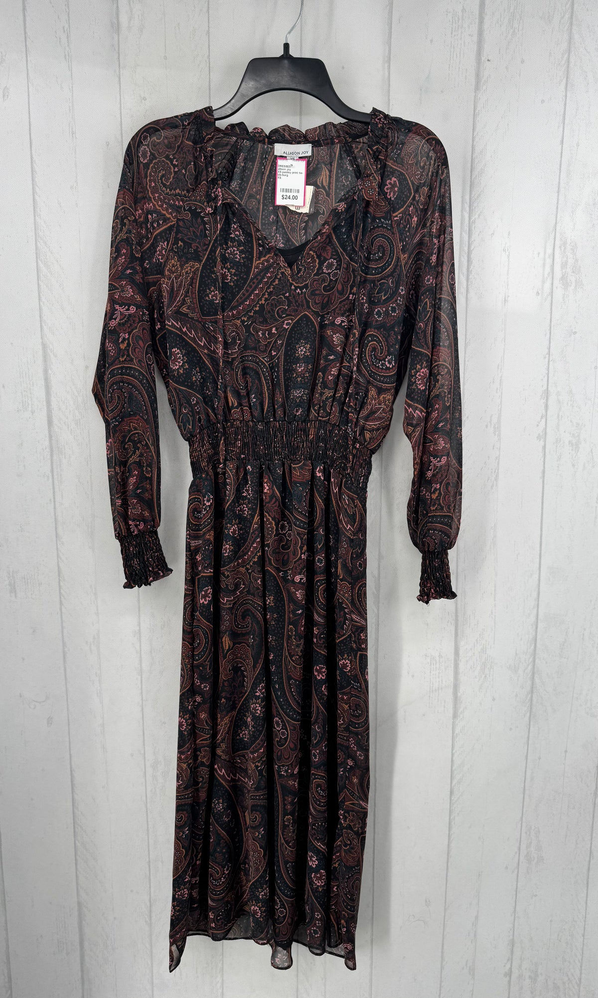 XS paisley print tie-front l/s dress