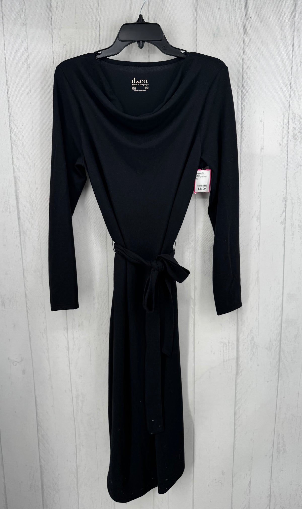 XS draped neck belted l/s dress