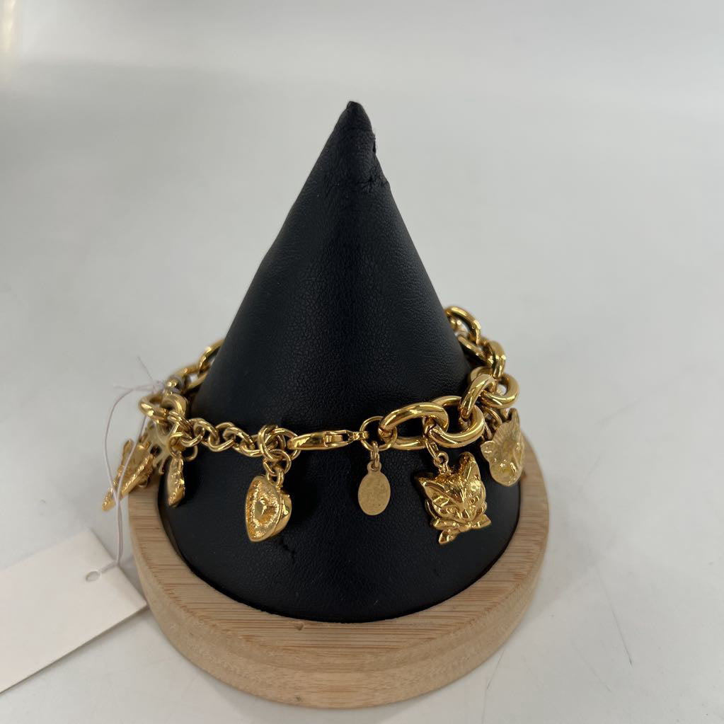 gold tone cat charm bracelet