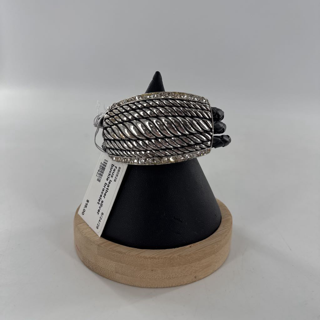 faux leather silver buckle bracelet