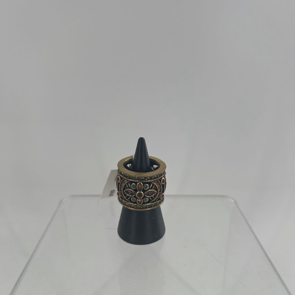 sz 7 goldtone chunky multicolor crystal ring