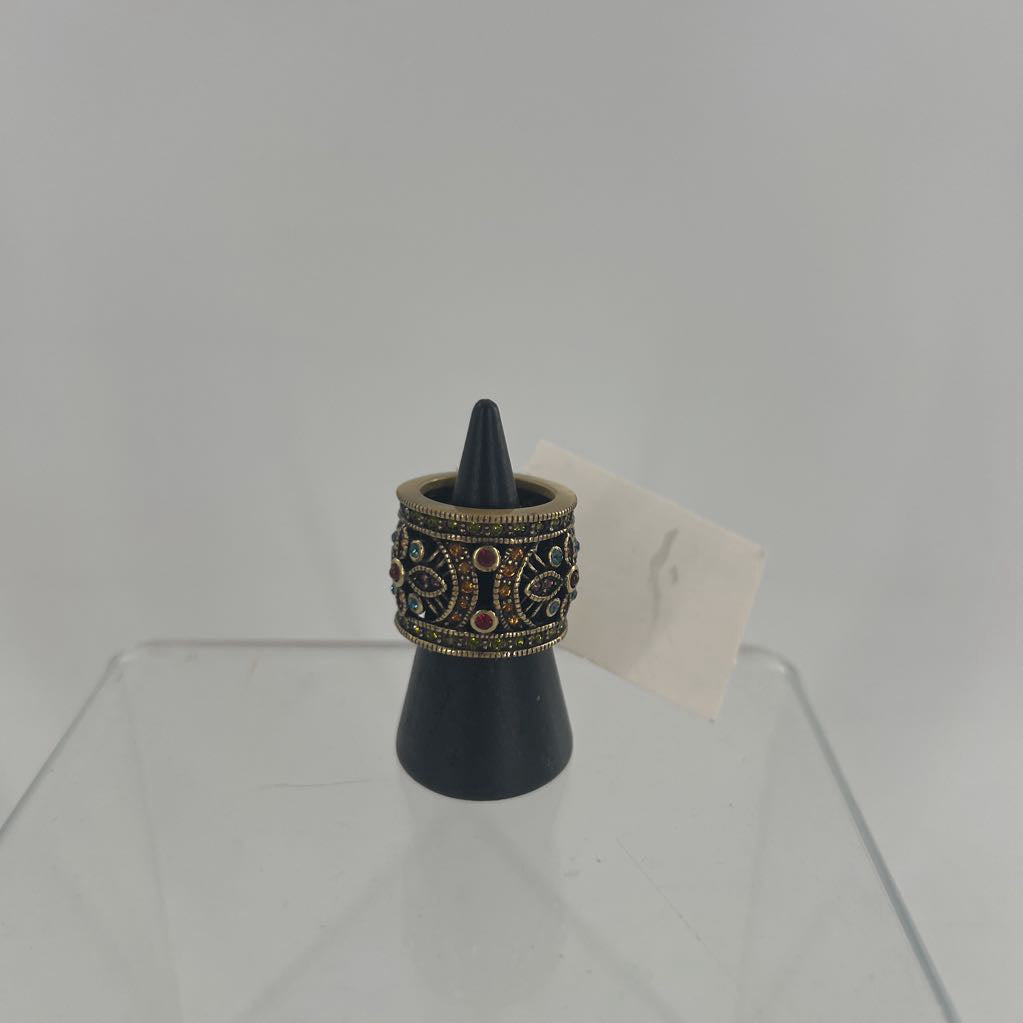 sz 7 goldtone chunky multicolor crystal ring