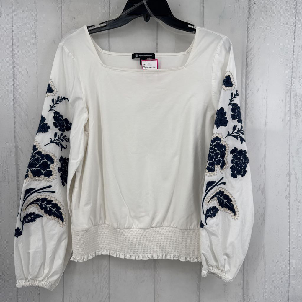 L square neck flo embroidered slv top l/s