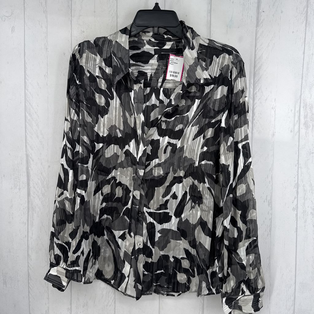 L semi-sheer button down l/s top