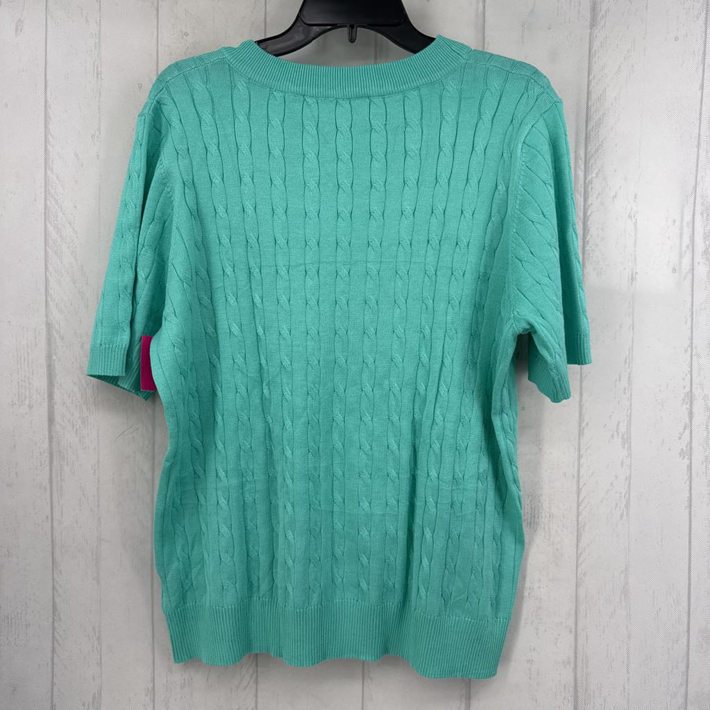 L cable knit v-neck s/s top