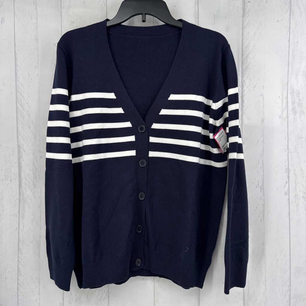 L striped button front cardi