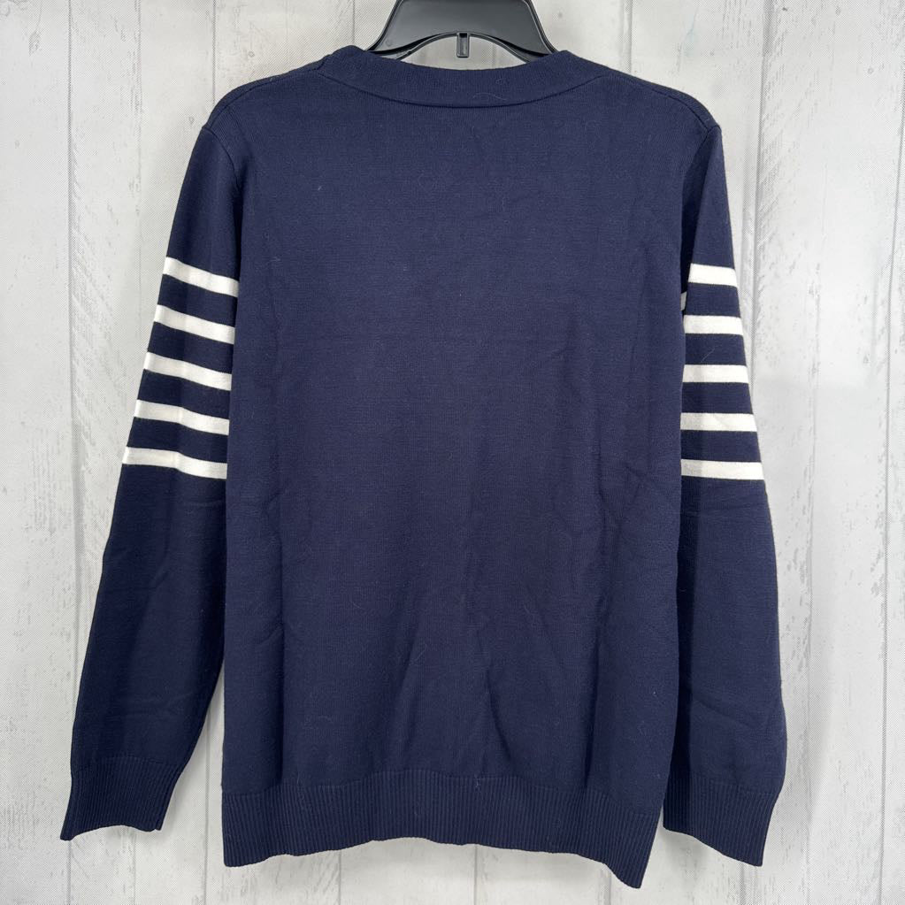 L striped button front cardi