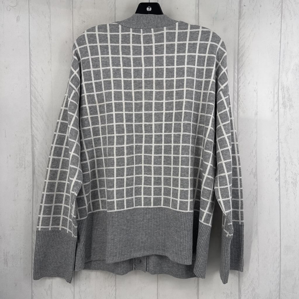 XL checkered button front cardi