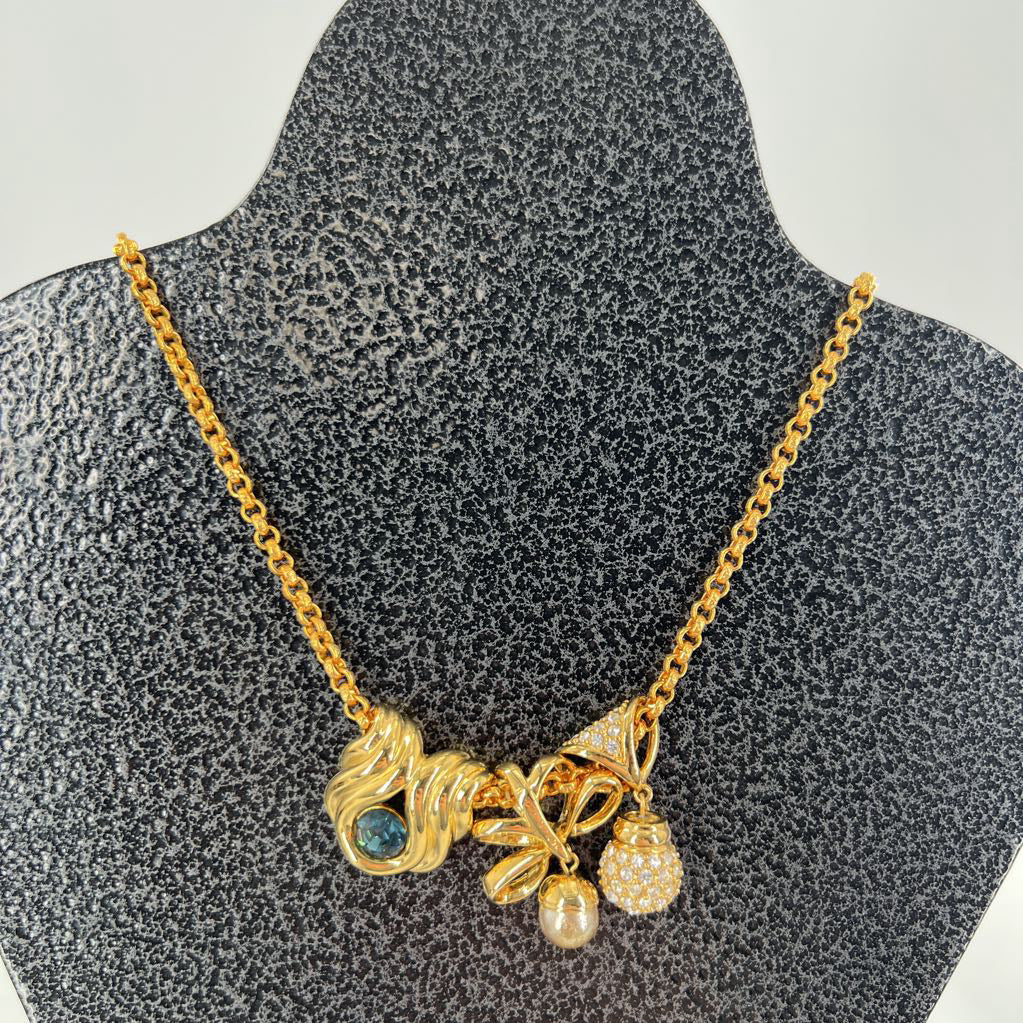 17" gold tone 3 slider charm necklace