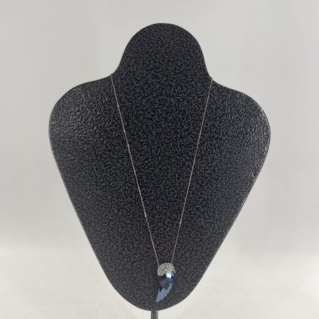12" silver necklace w/ blue crystal angel wing