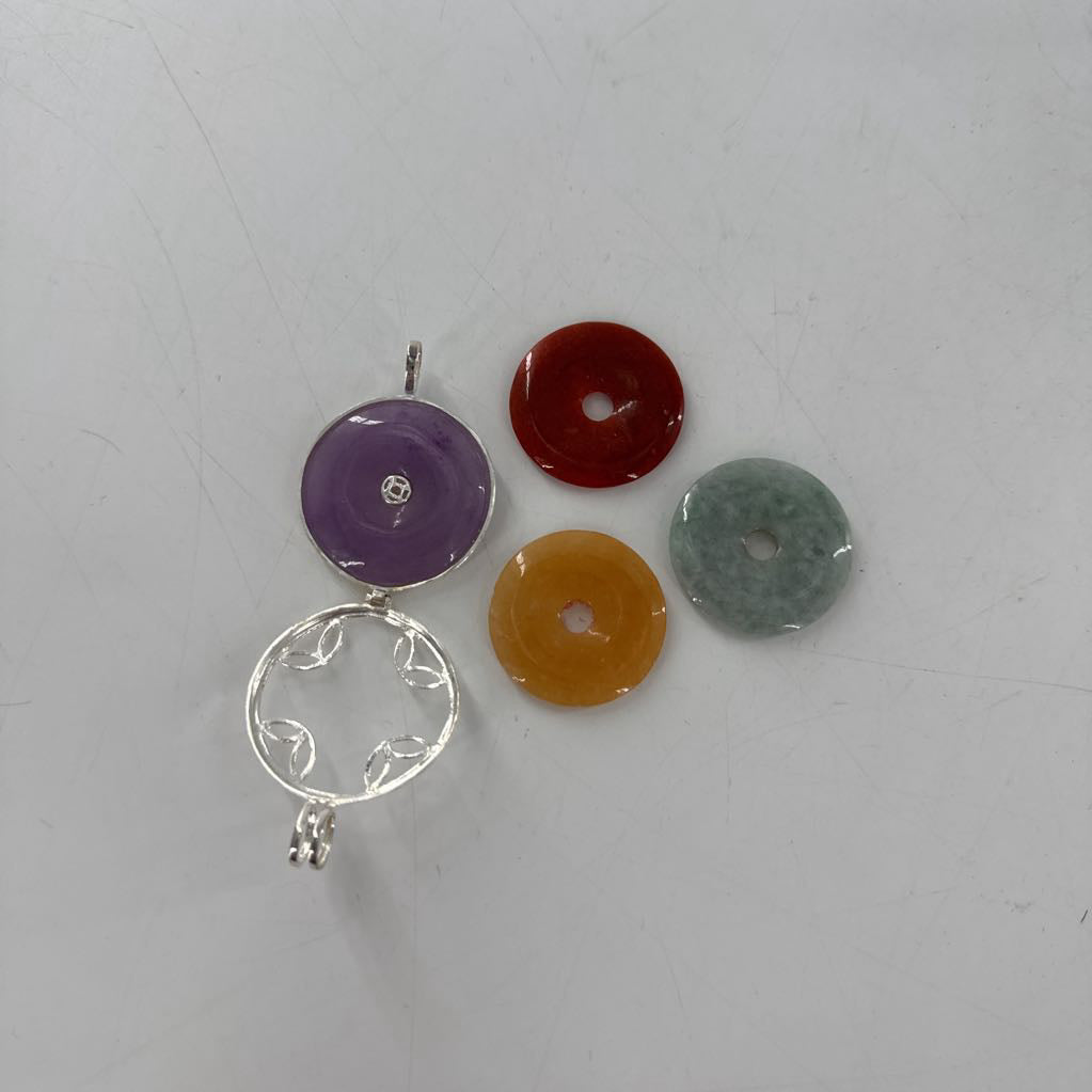 12" silver necklace w/ colorful interchangeable stones