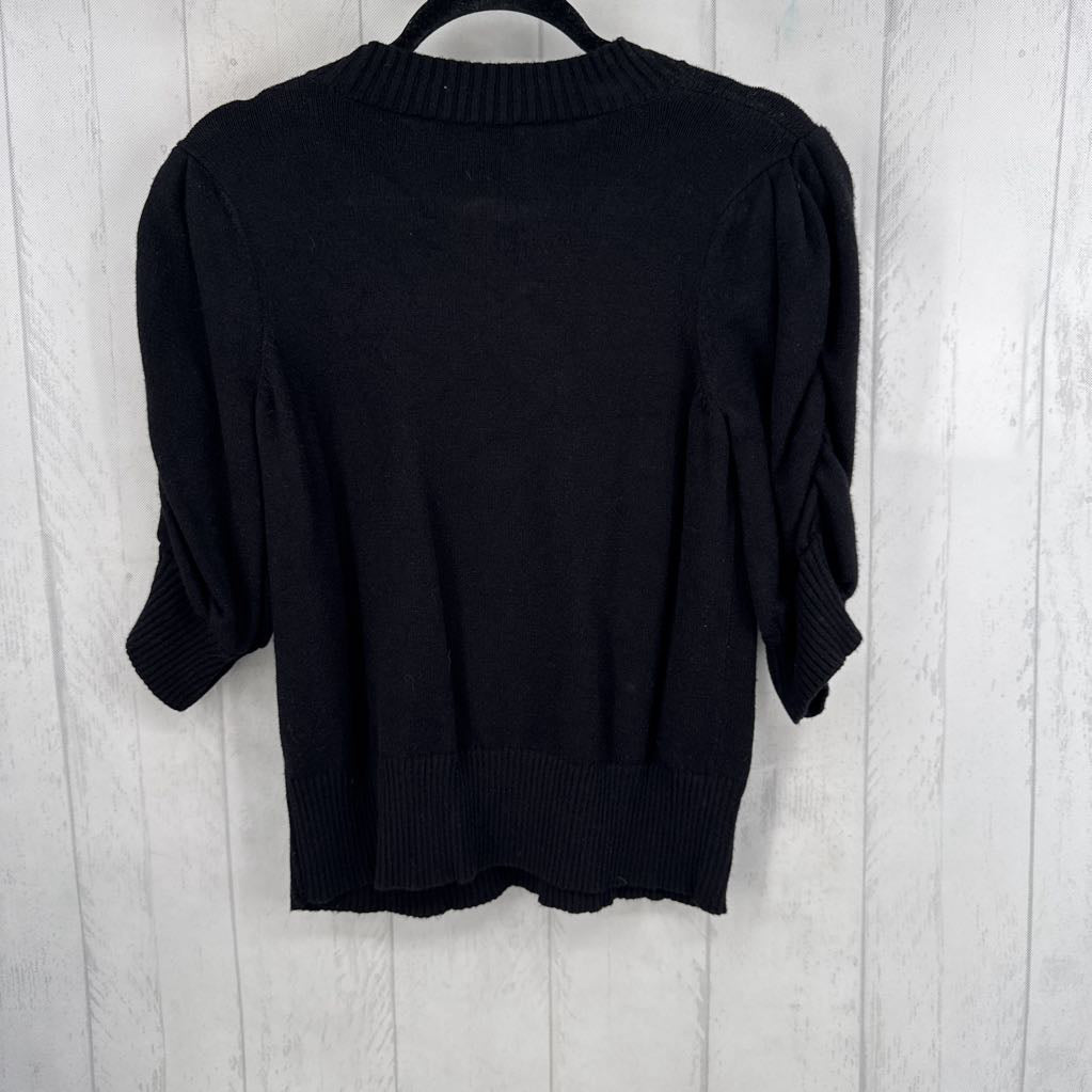 M ruched slv mock neck elbow slv sweater