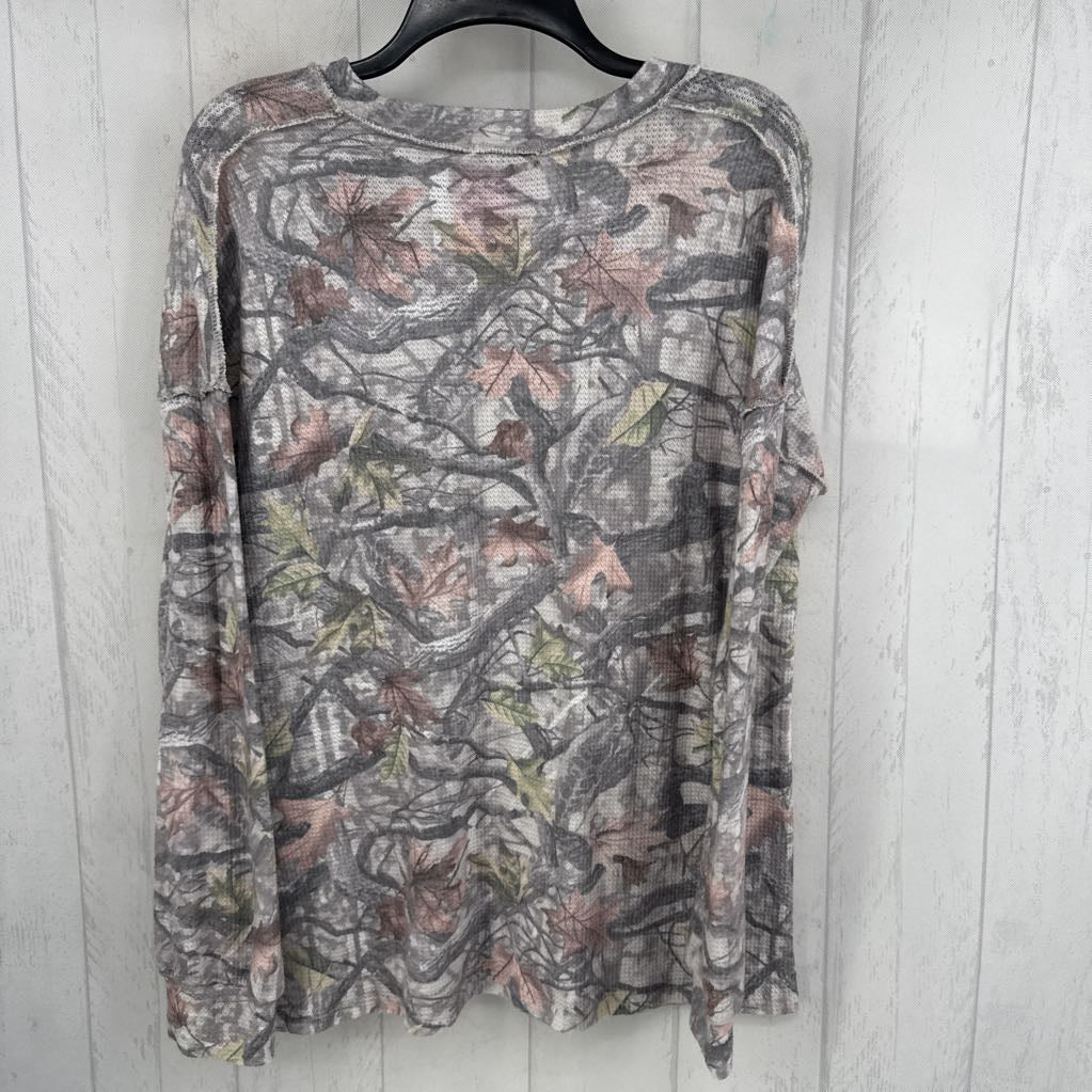 M waffle knit camo print l/s top
