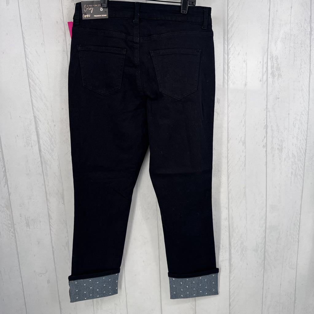 8 hi rise slim fit straight leg jean