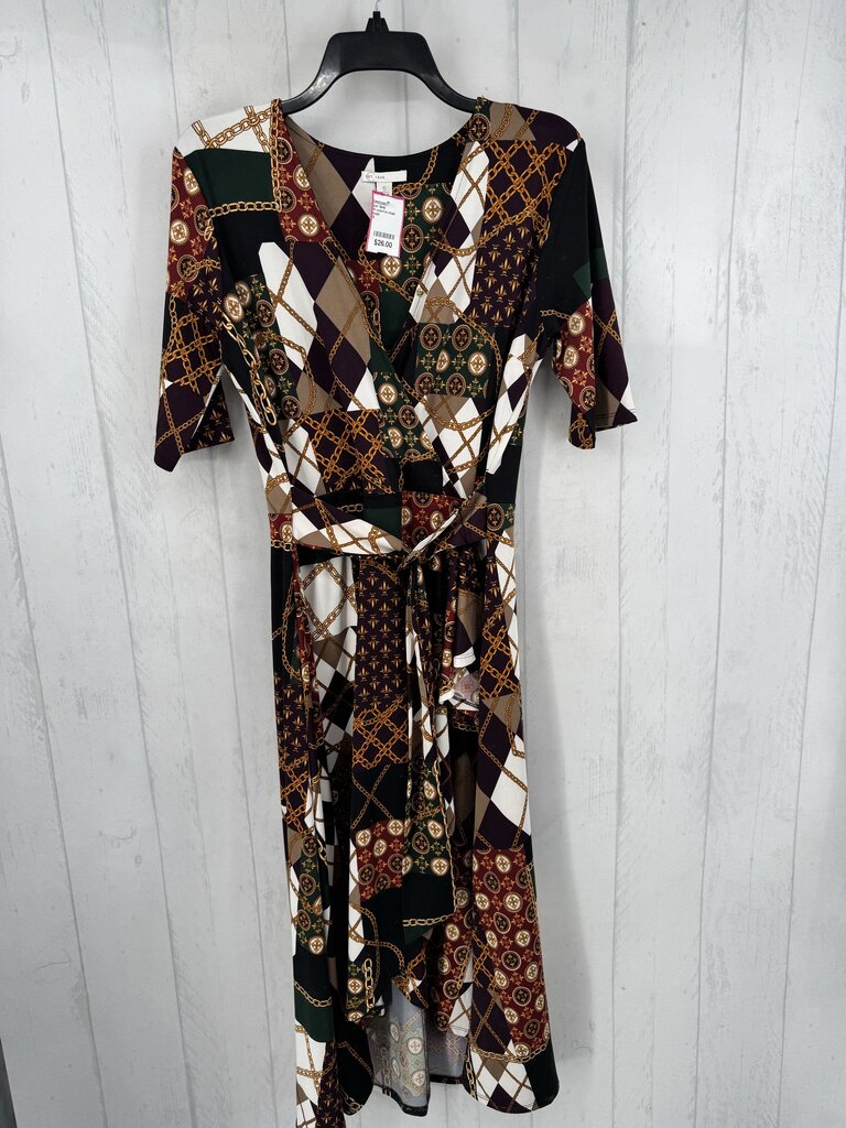 S colorful chain print s/s wrapdress