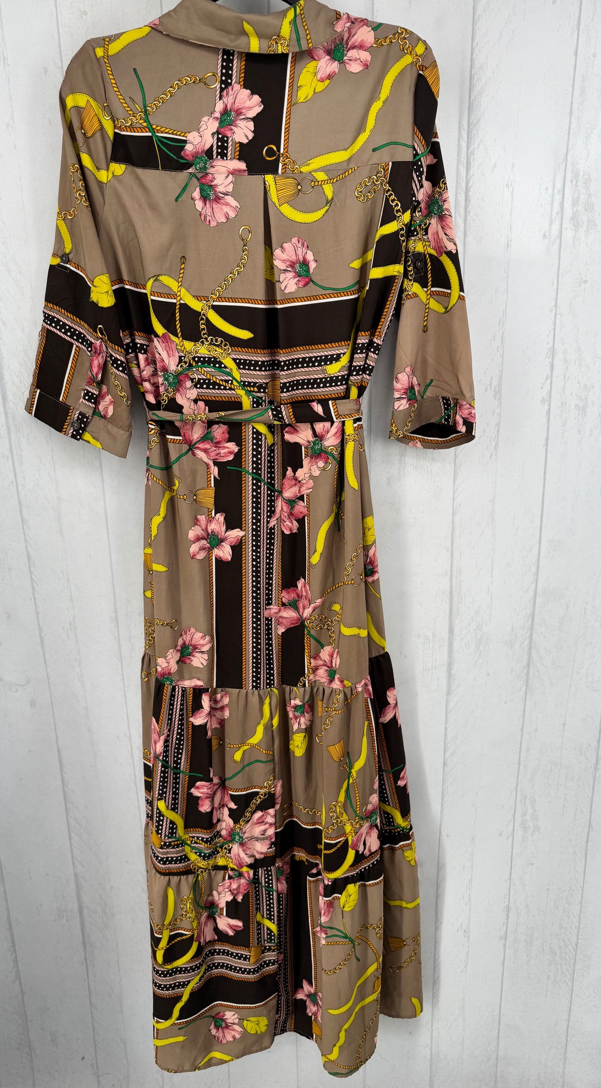 S floral & chain print belted s/s dress