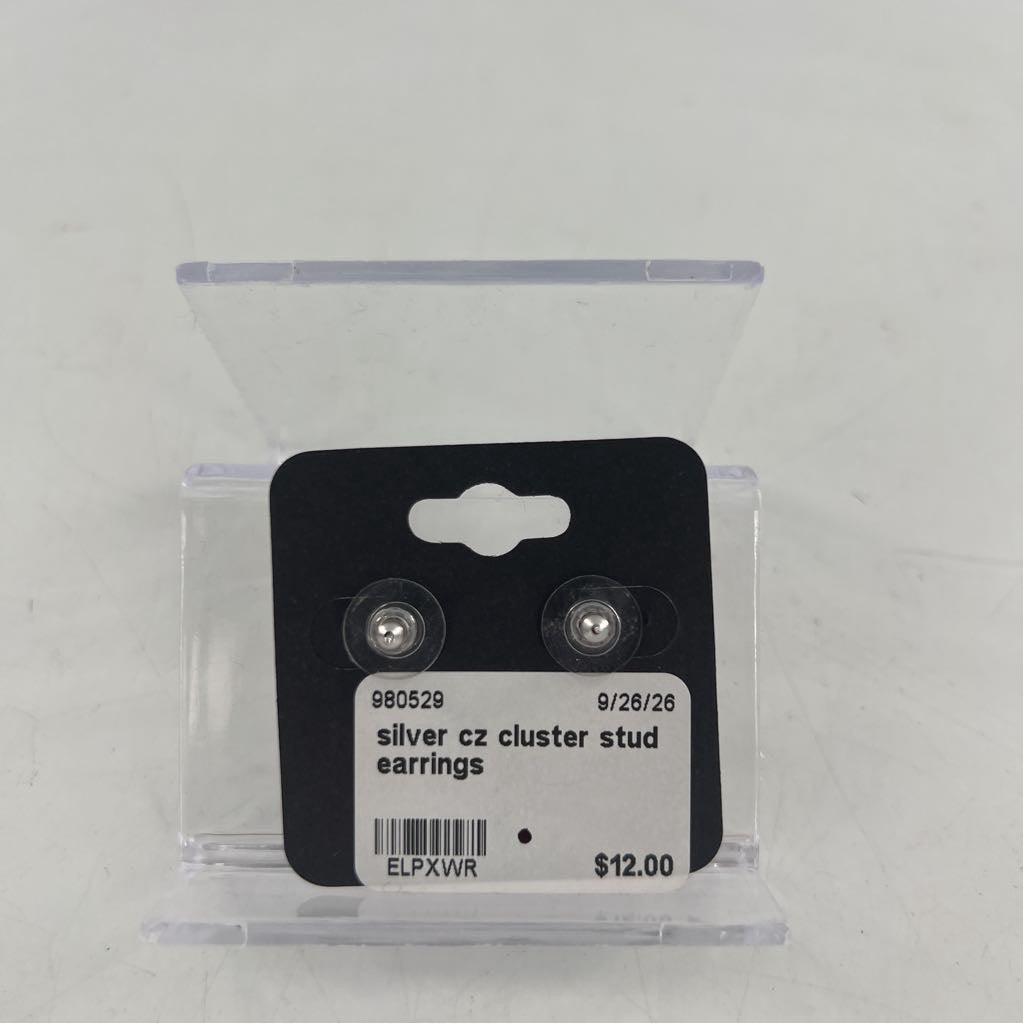 silver cz cluster stud earrings