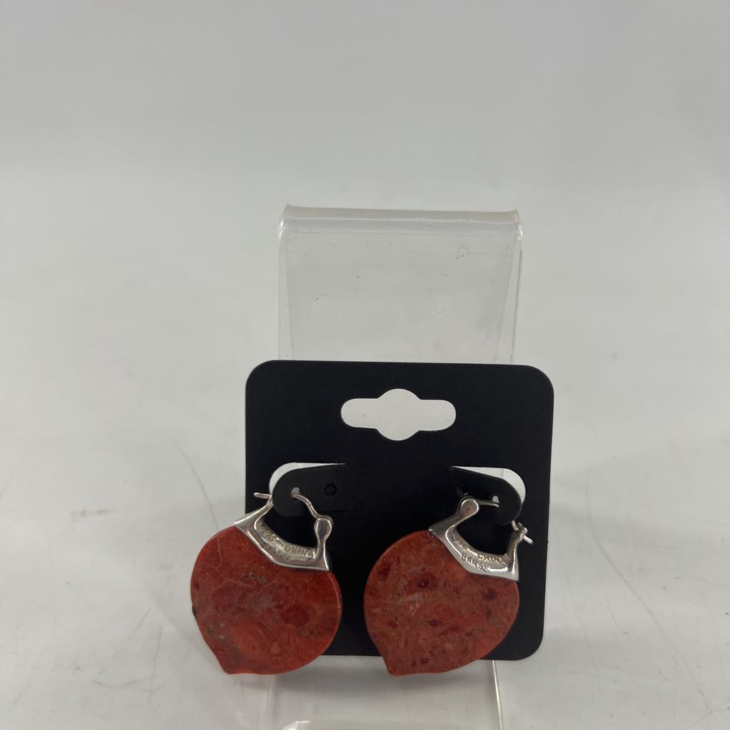 .925 silver & orange gemstone heart earrings