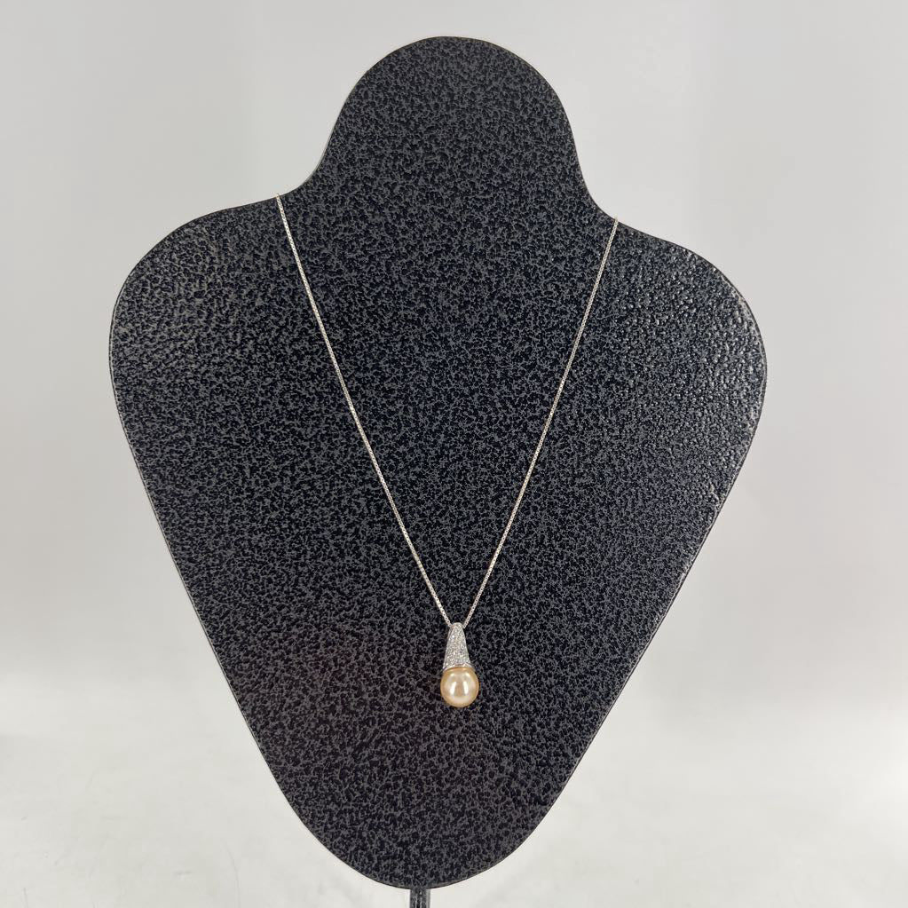 10" pave crystal peach pearl necklace