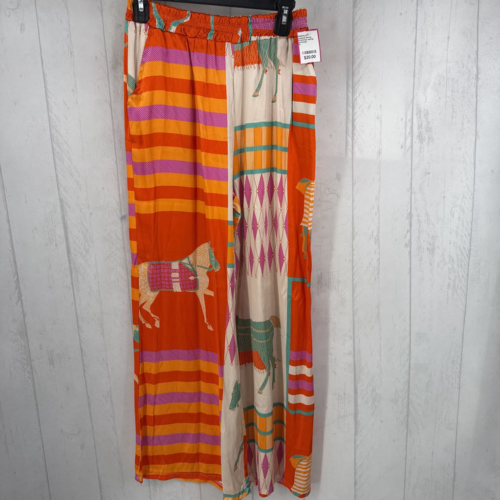S printed sating wide leg pant