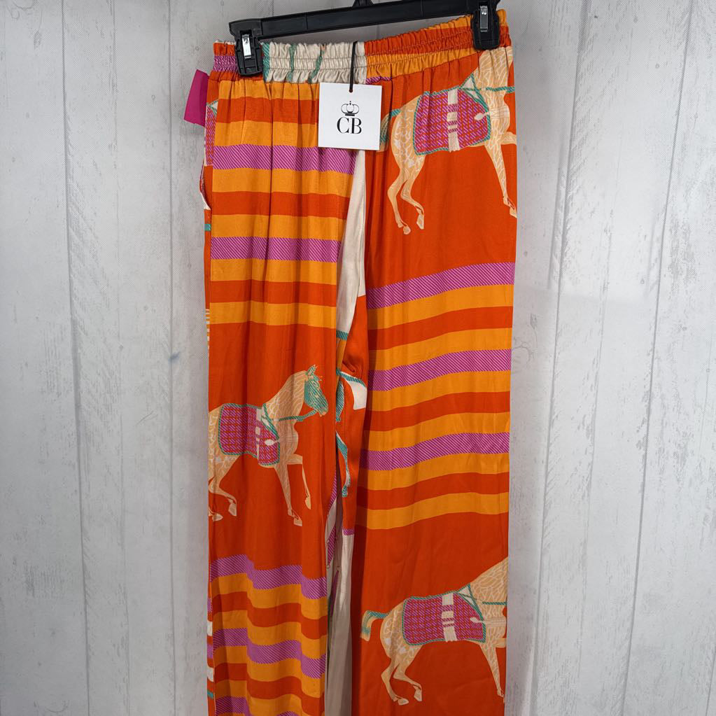 S printed sating wide leg pant