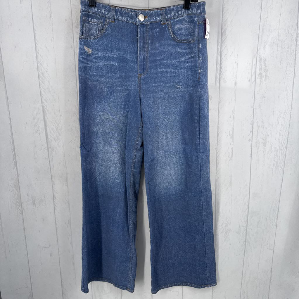 M denim print wide leg pant