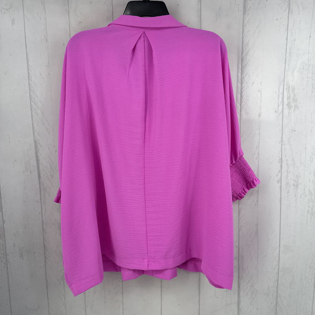 S split neck smocked drop shoulder top