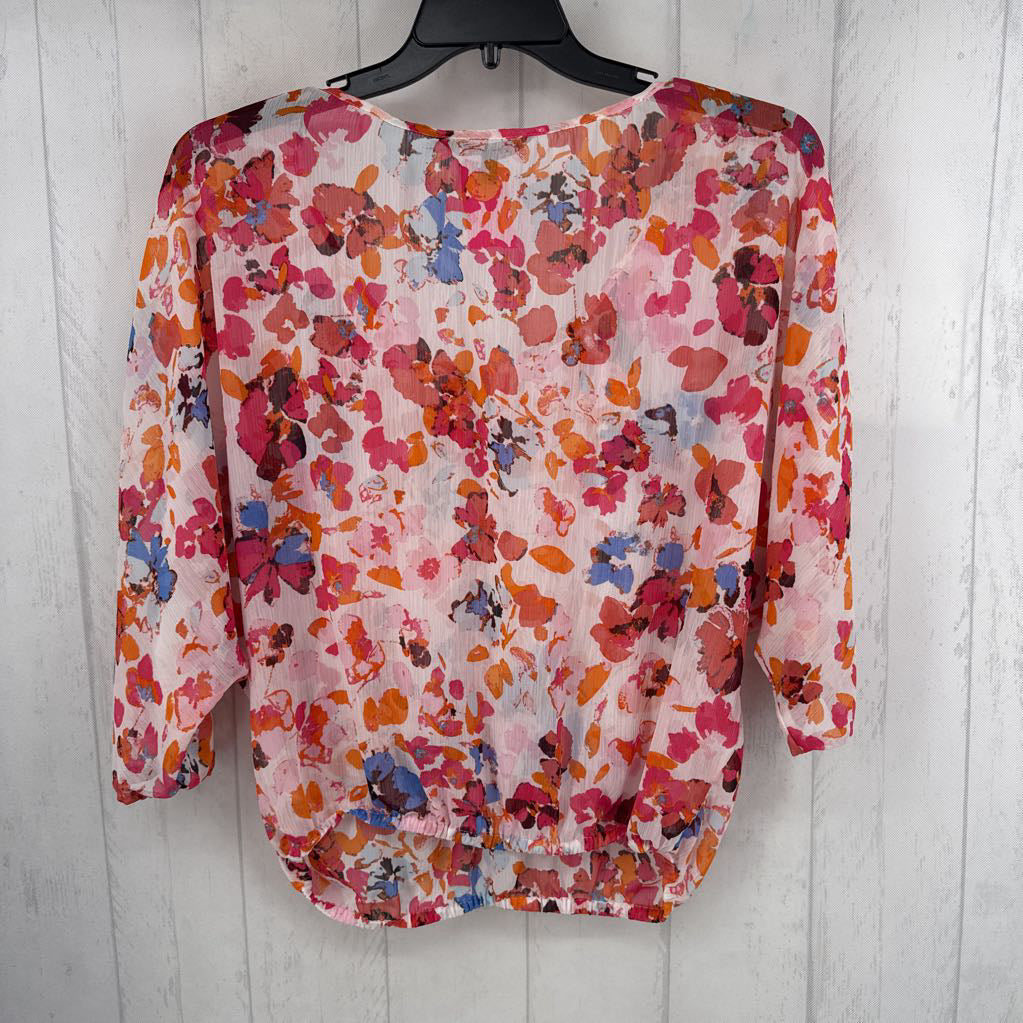 M semi-sheer flo print drop shoulder top