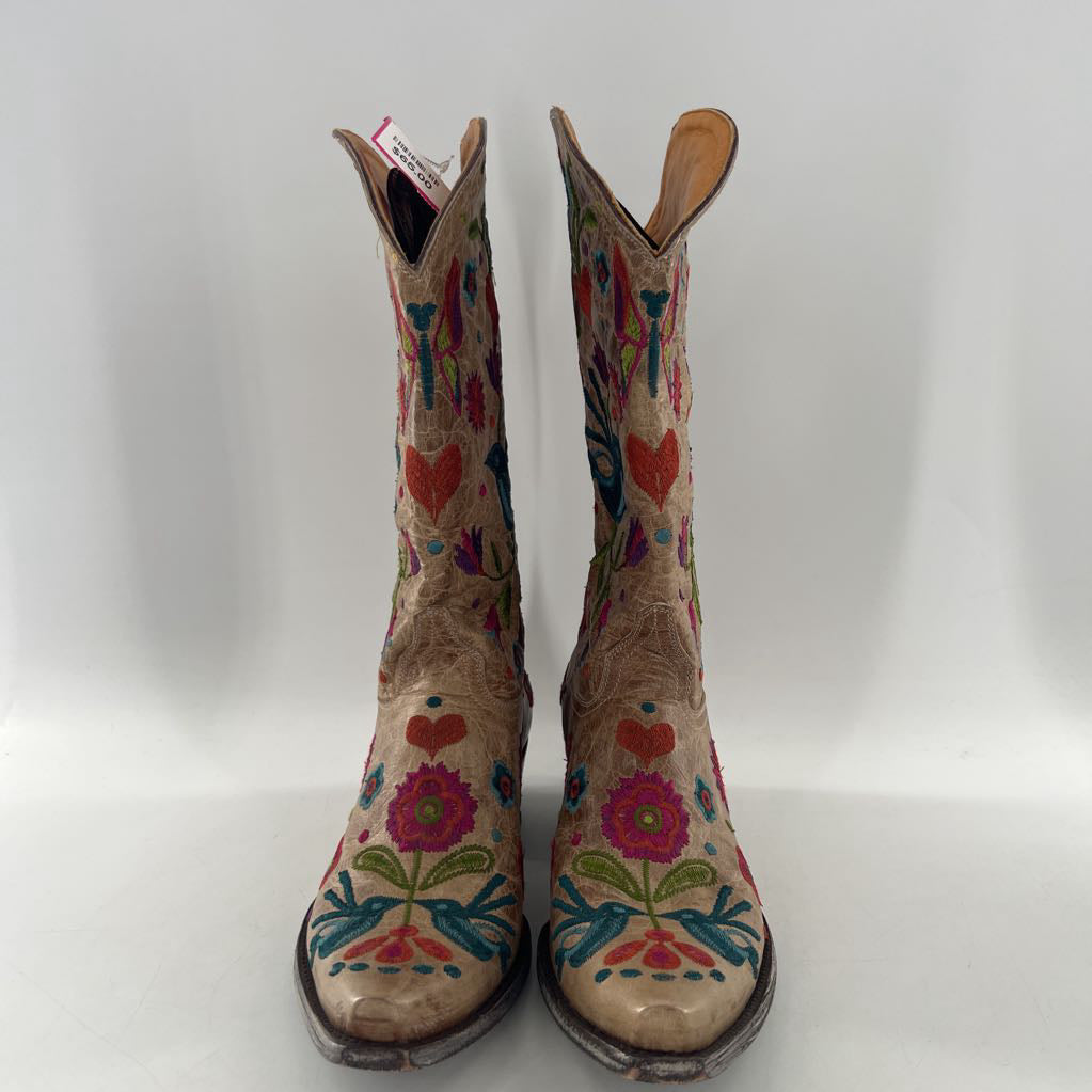 9 leather colorful embroidered cowgirl boot