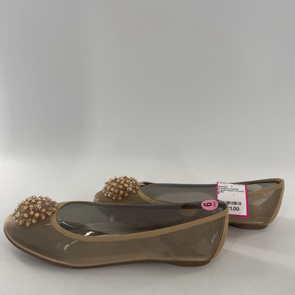 9 gold mesh crystal flower slip-on flats
