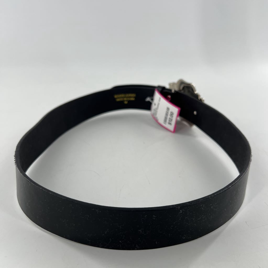 M black leather belt w/ crystal embelished buckle