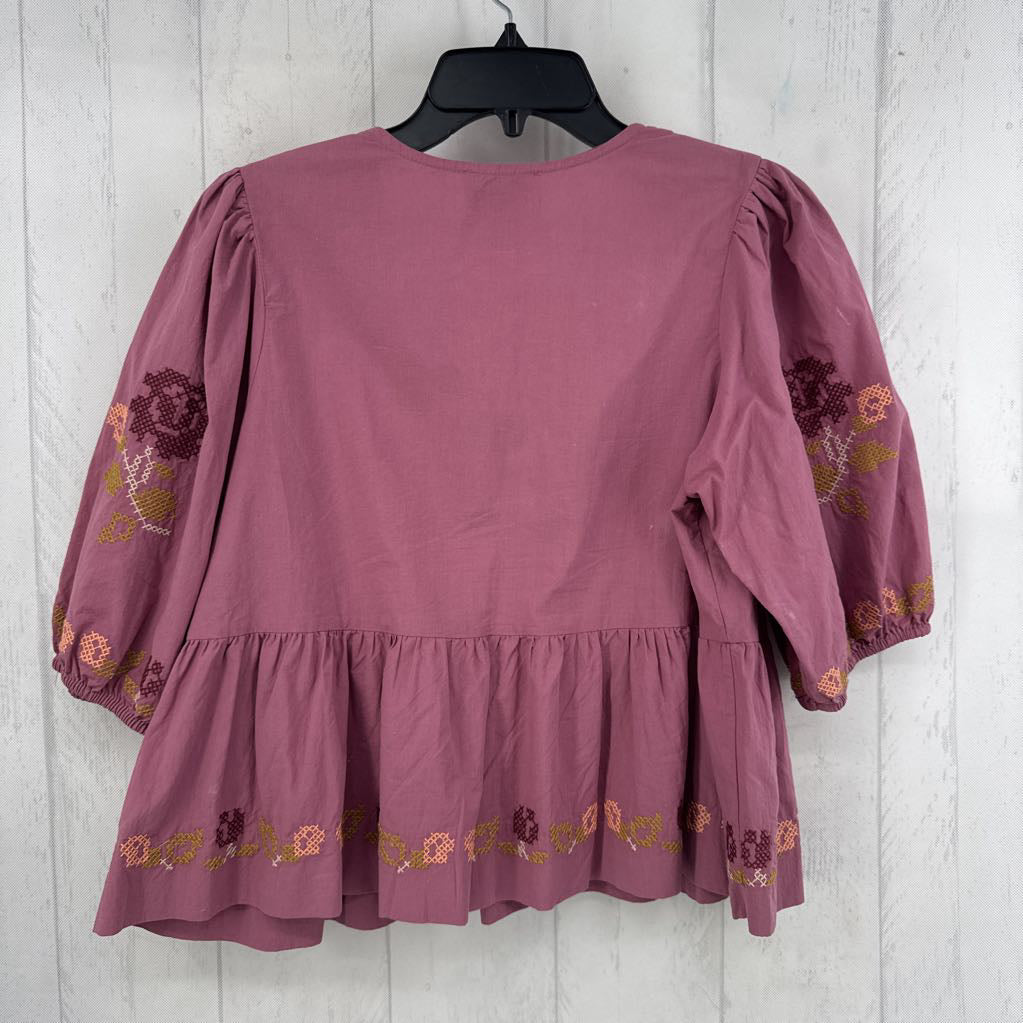 M peplum self tie closure cross-stitch style top
