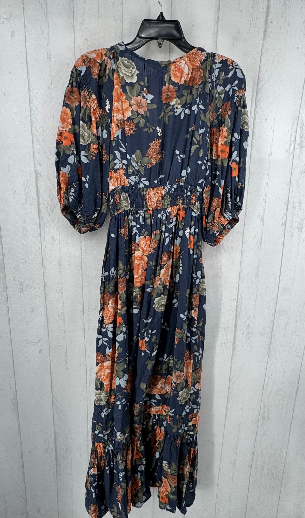 S puffy slv floral maxi dress