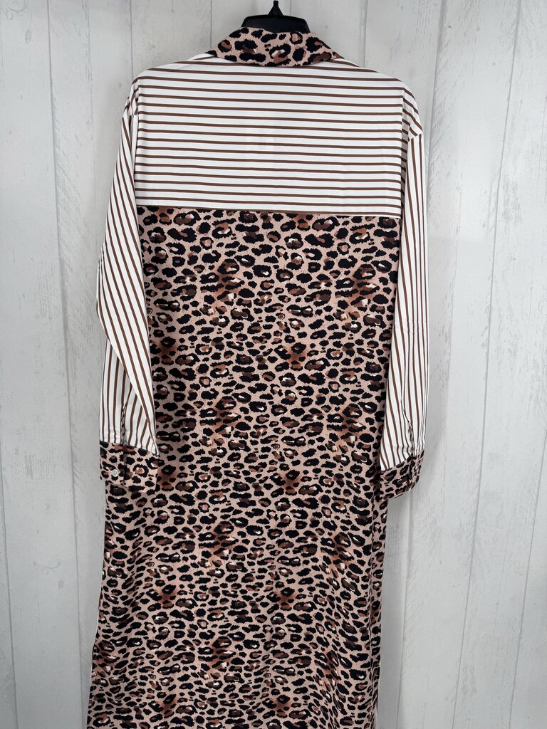 L l/s stripe animal print button maxi shirt dress