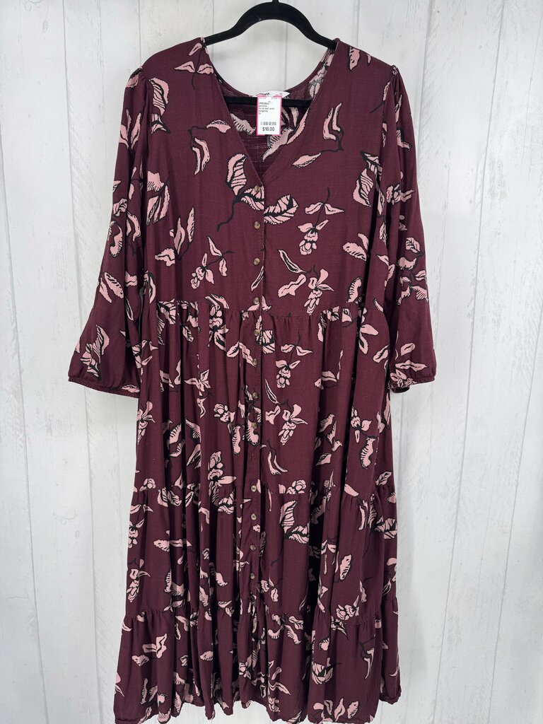 2x l/s leaf print button maxi dress