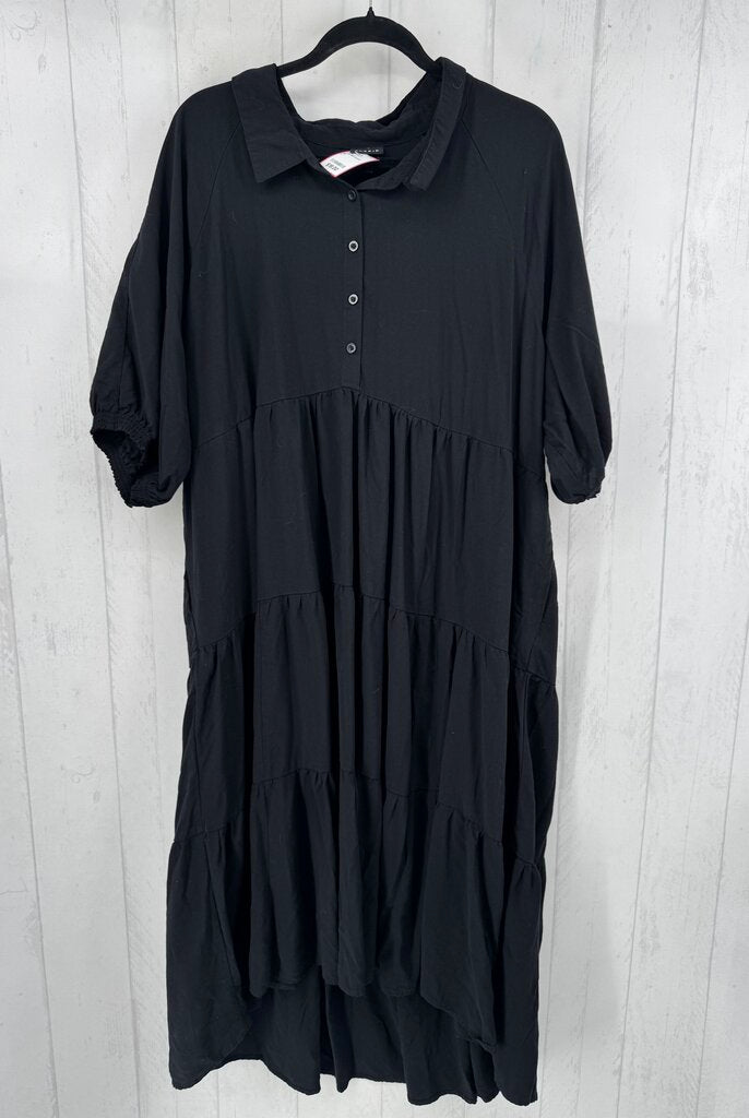 3 s/s half button tiered ruffle maxi dress