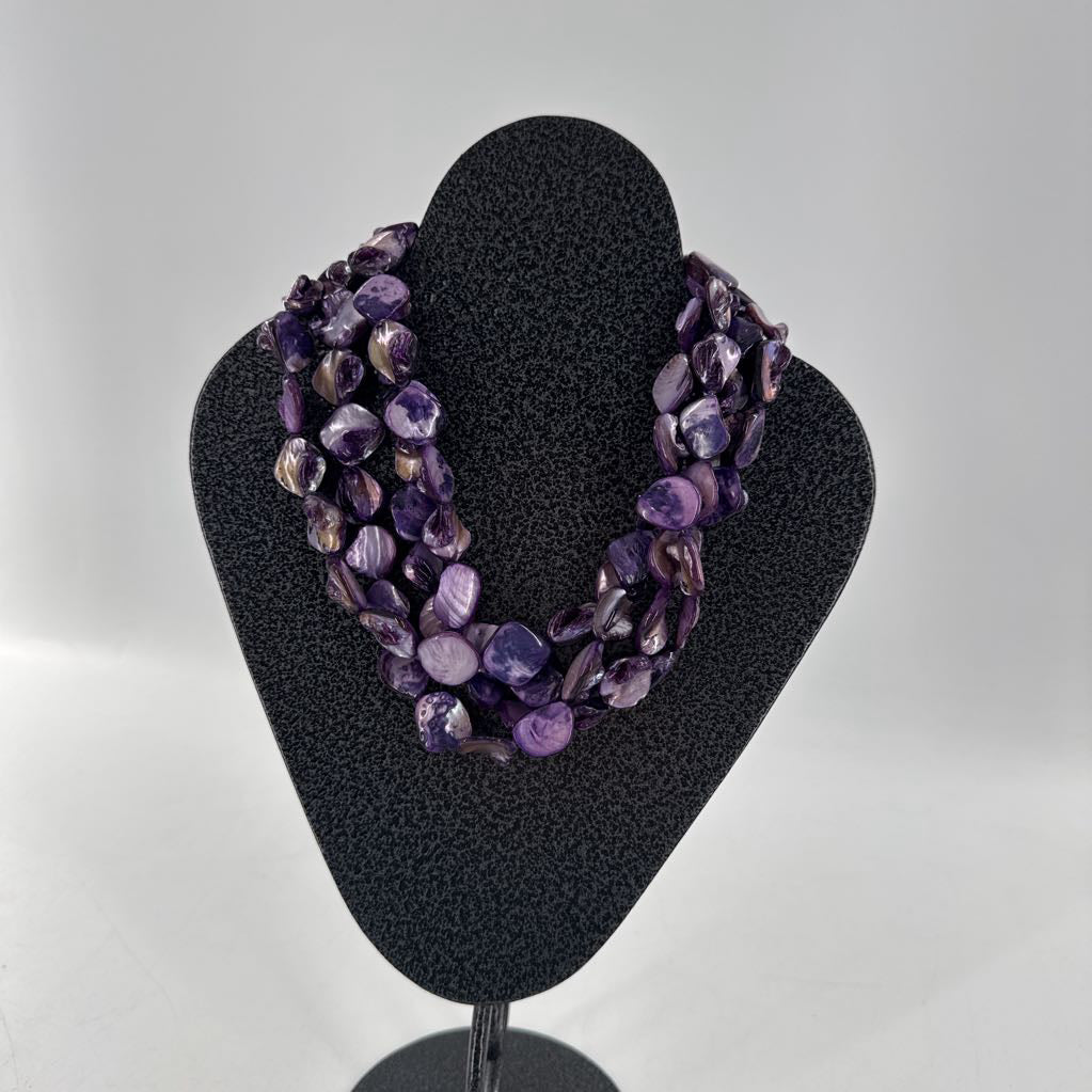 purple shell triple strand necklace