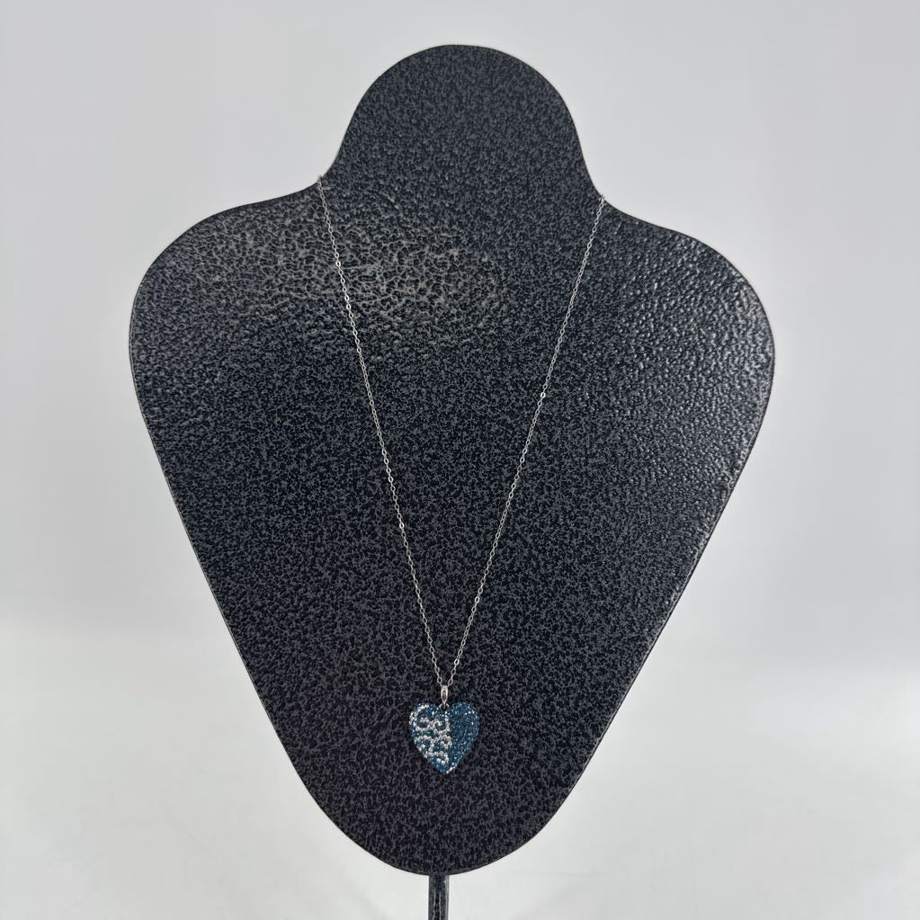 10" .925 silver necklace w/ blue heart pendant