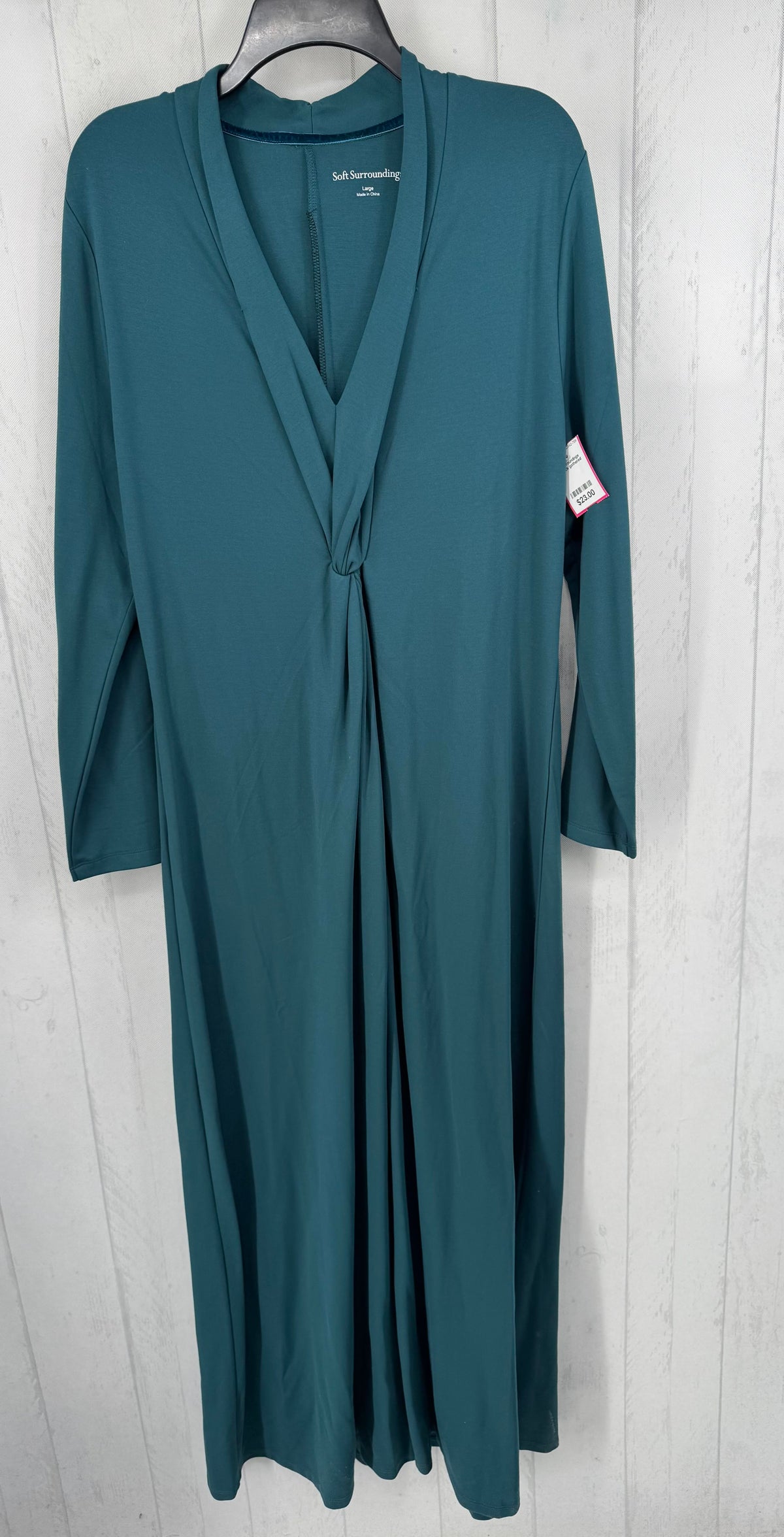 L v-neck gathered l/s dress