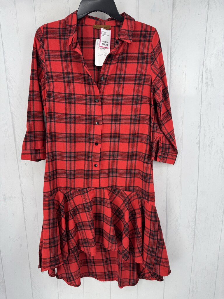 R49 S plaid button front 3/4 slv dress