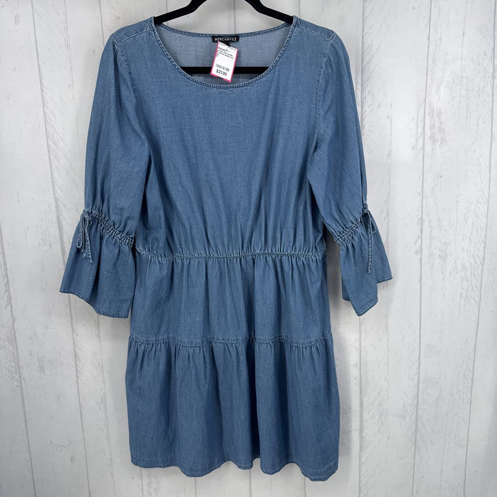 M tiered denim 3/4 slv dress