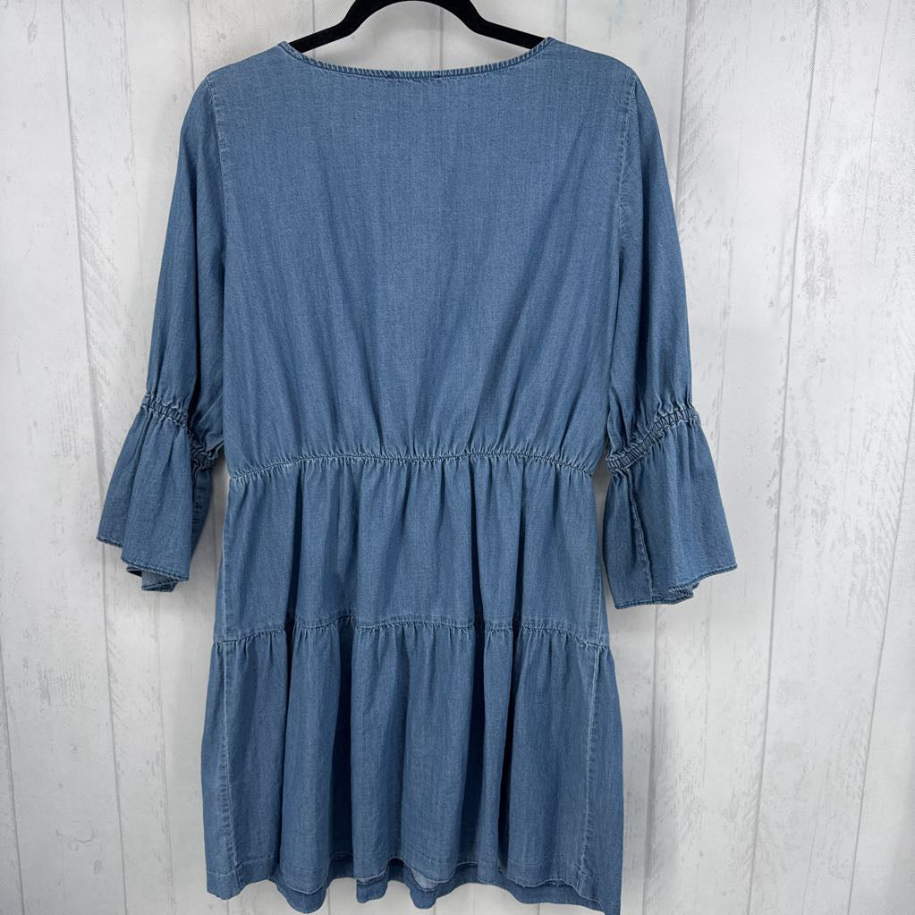 M tiered denim 3/4 slv dress