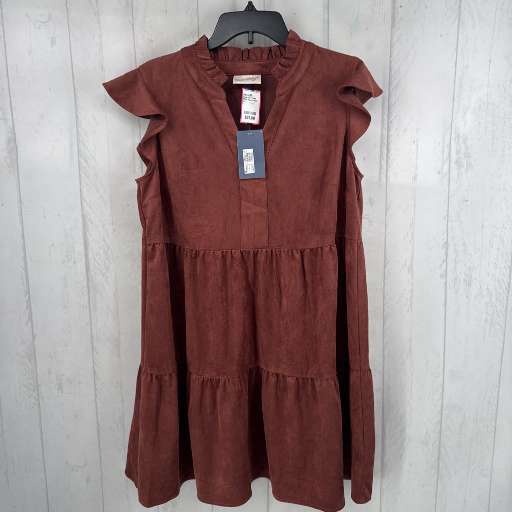R38 L faux suede v-neck flutter slv dress